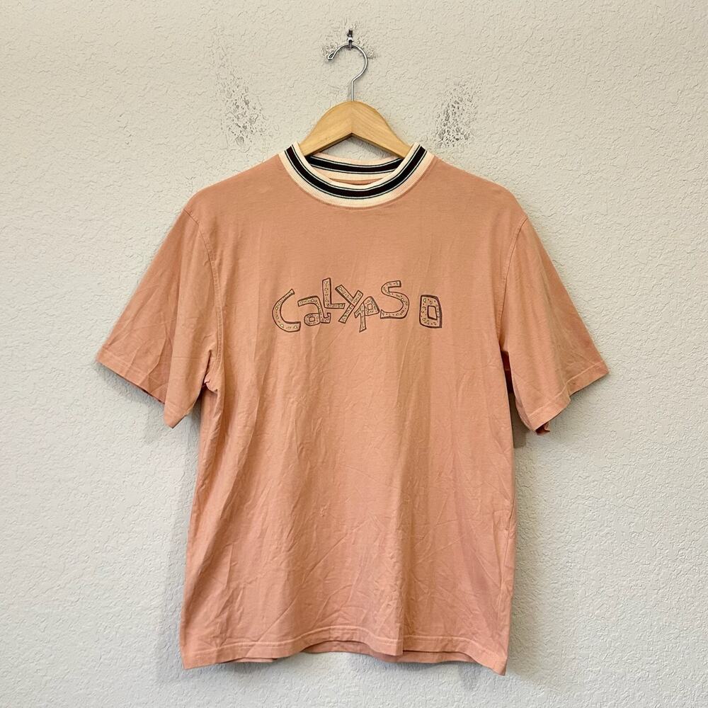 NICHOLAS DALEY Crew Neck T-Shirt Apricot Calypso Graphic SS Tee Cotton